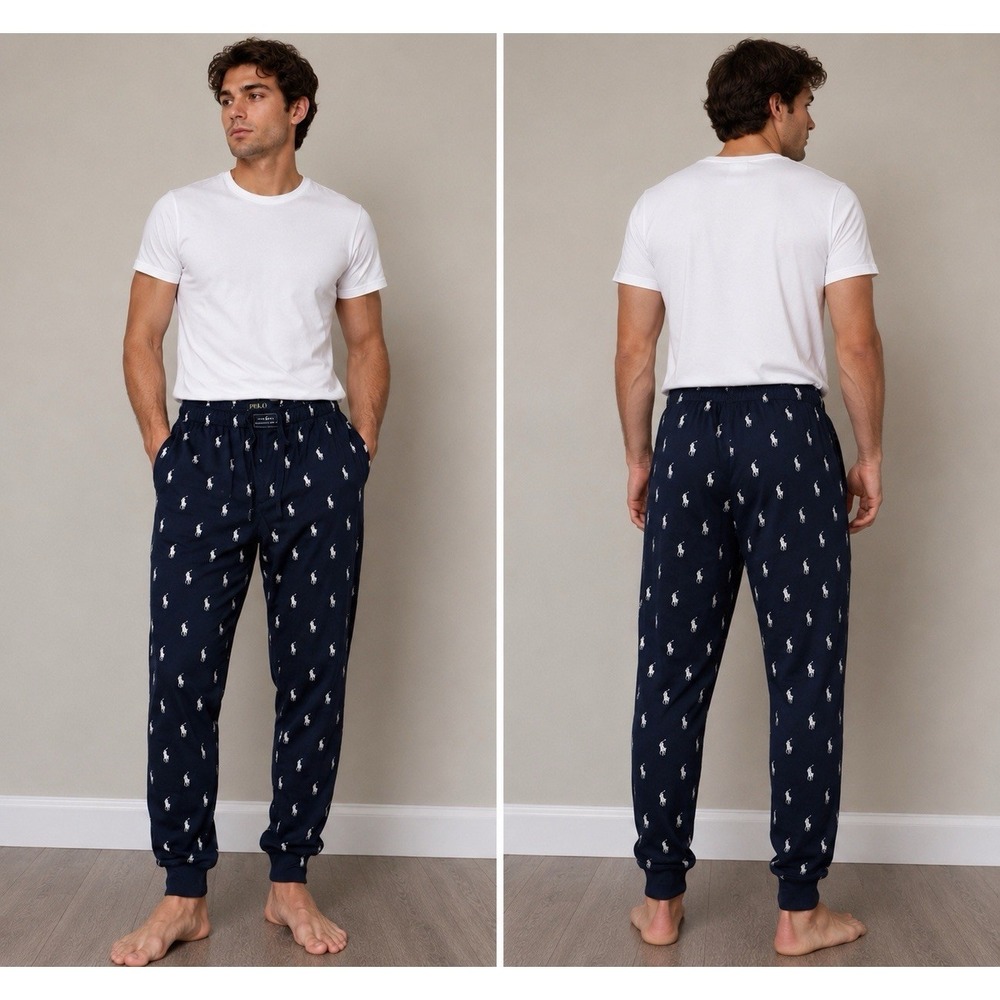 Polo Ralph Lauren Men Small Navy Pony Print Pajama Lounge Pants Jogger Sleepwear